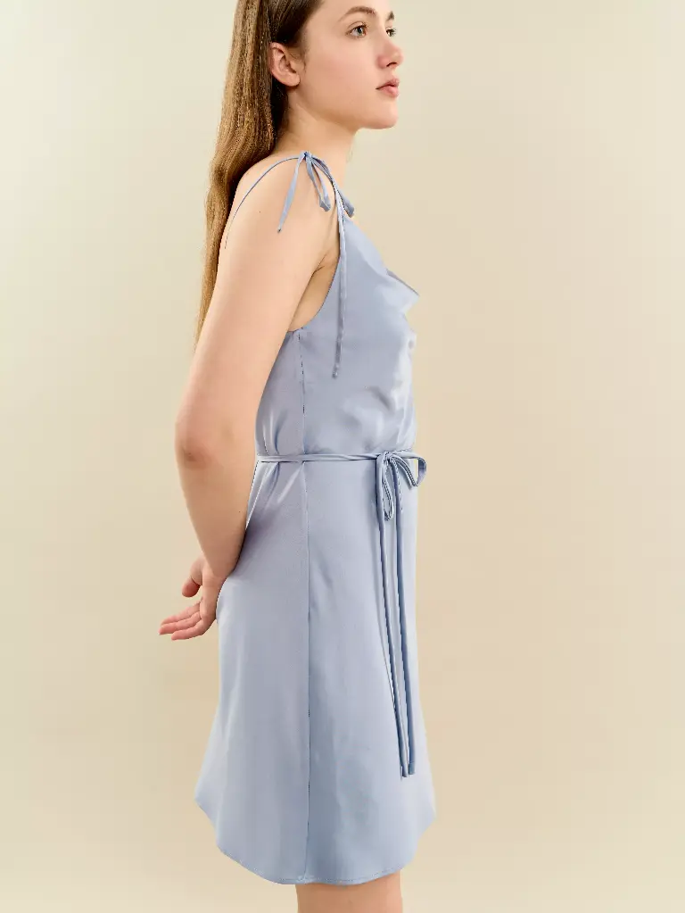 Iren Dusty Blue Silk Mini Slip Dress