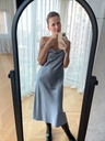 Iren Dusty Blue Silk Midi Slip Dress 