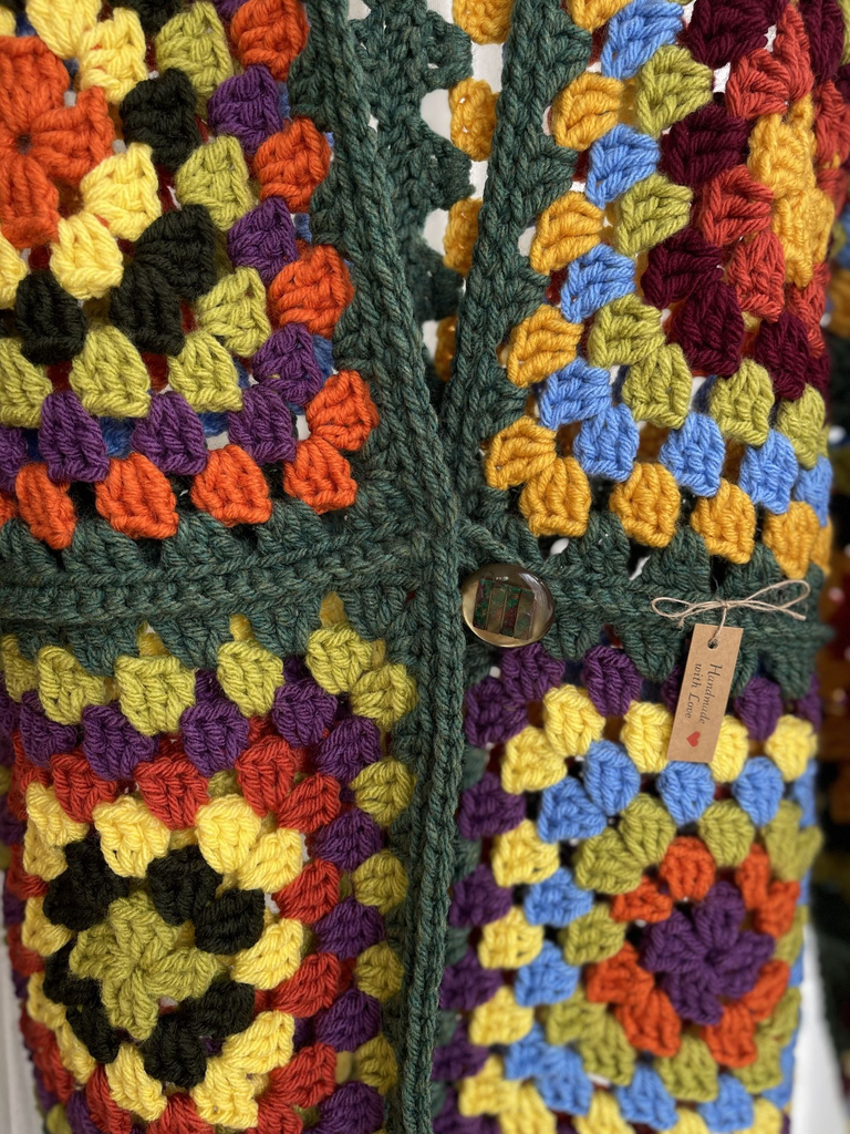 Crochet a Colorful Granny Square Cardigan Green