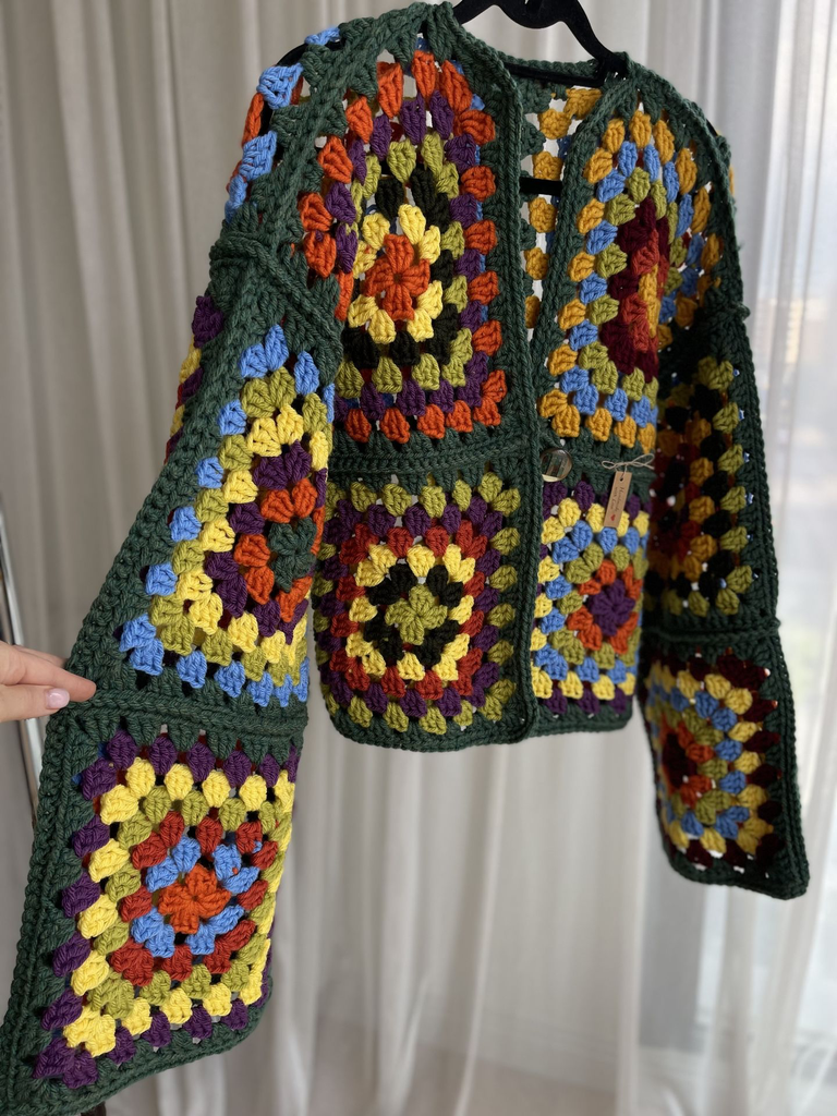 Crochet a Colorful Granny Square Cardigan Green