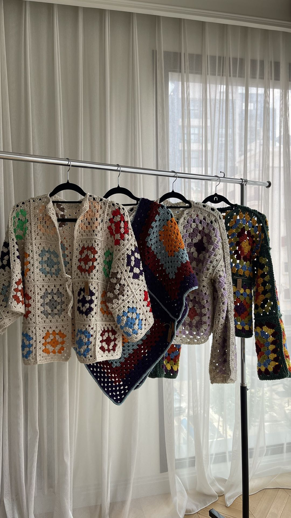 Hand-knitting Crochet Colorful Granny Square Cardigan