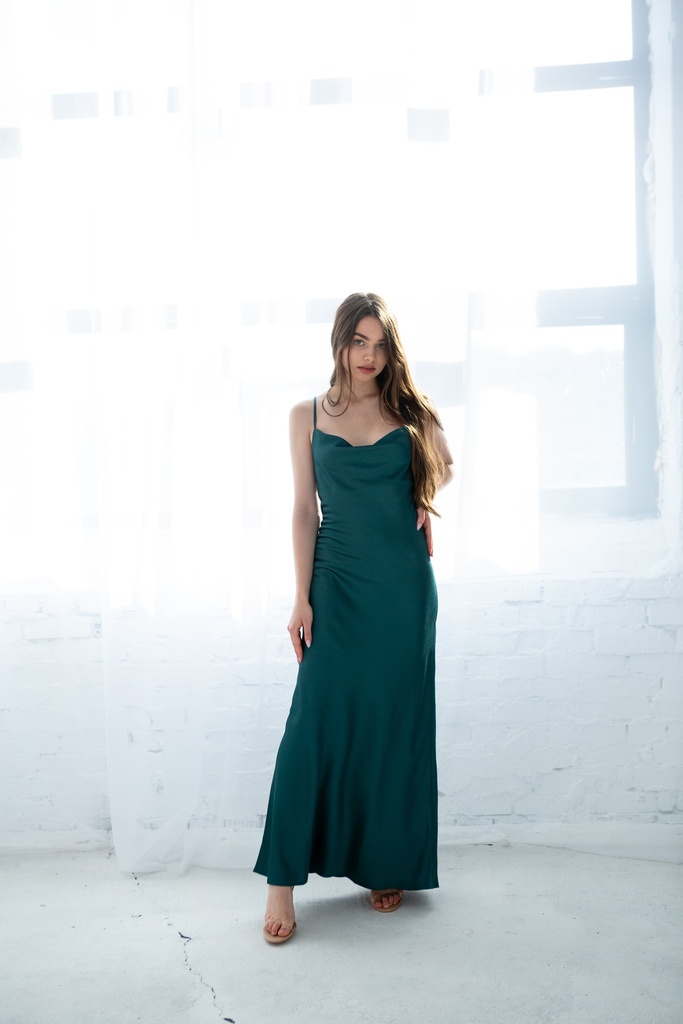 Green Silk Maxi Dress with Low Back