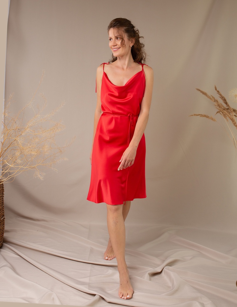 Iren Red Silk Mini Slip Dress
