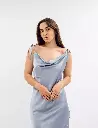 Iren Dusty Blue Silk Midi Slip Dress 