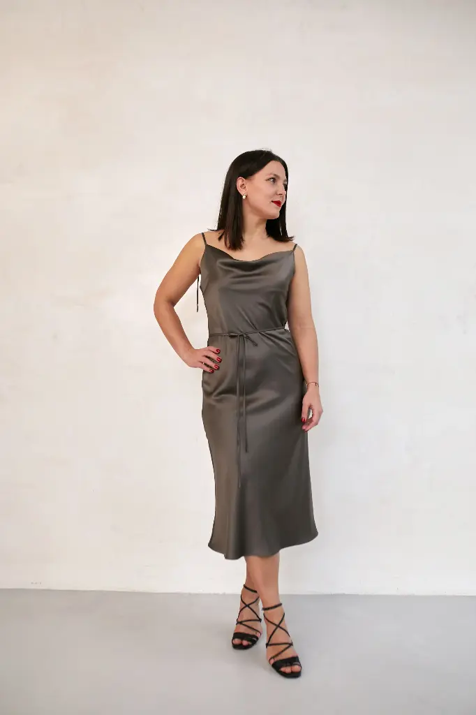 Iren Ash Brown Silk Midi Slip Dress