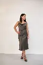 Iren Ash Brown Silk Midi Slip Dress