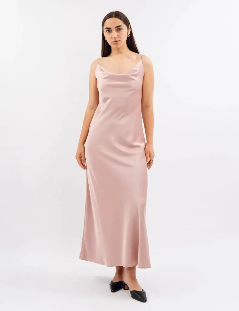 Daisy Powder Pink Maxi Silk Low Back Dress