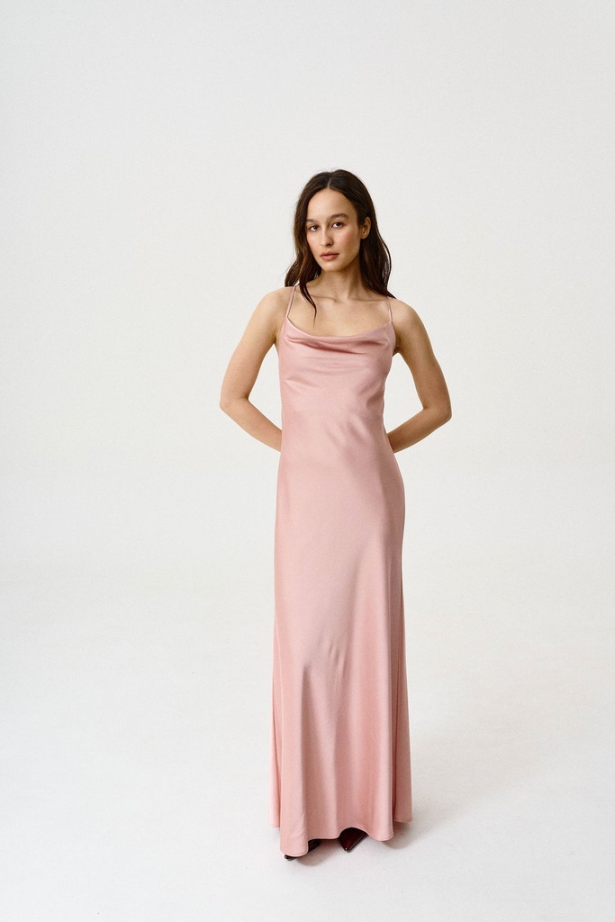 Daisy Powder Pink Maxi Silk Low Back Dress