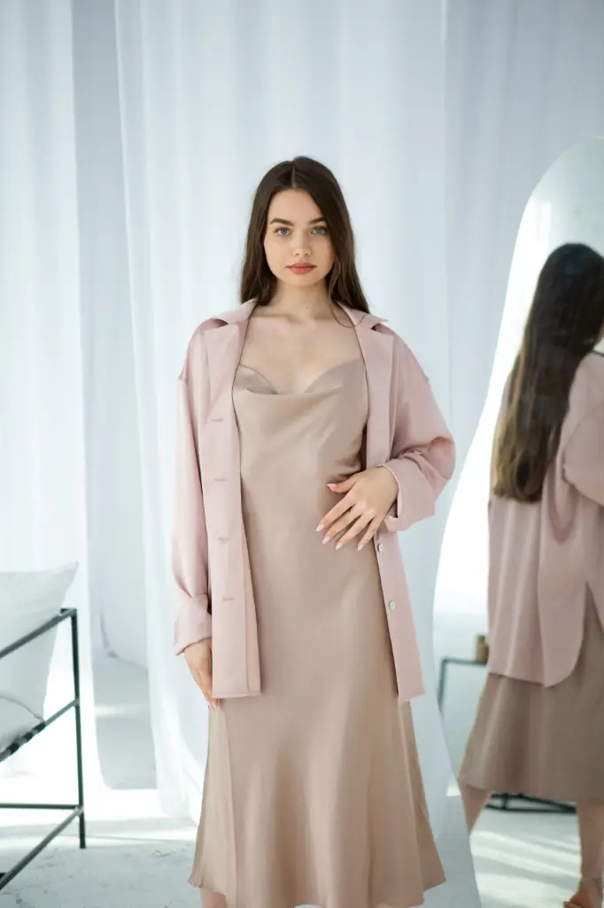 Iren Beige Silk Midi Slip Dress