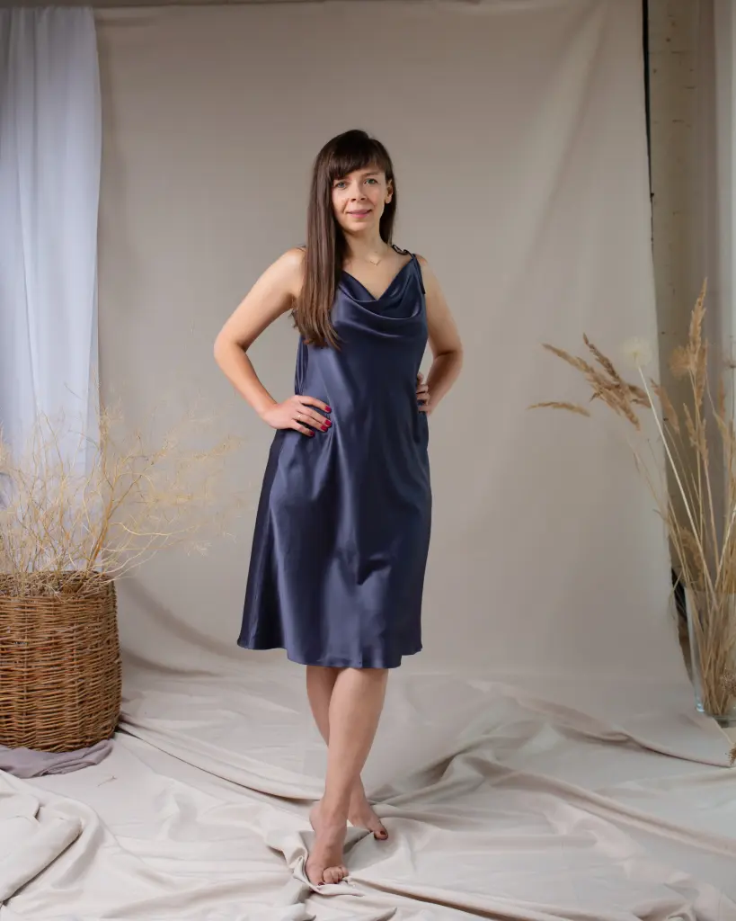 Iren Dark Blue Silk Midi Slip Dress