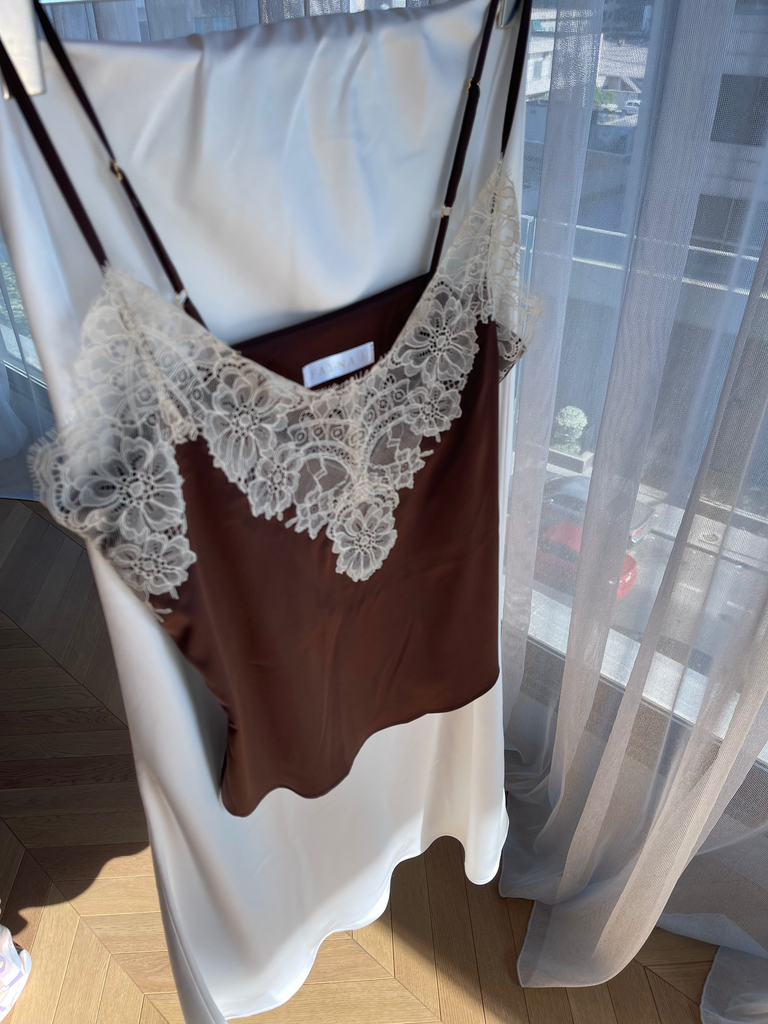 Angelika Brown Silk Camisole with Lace