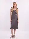 Iren Dark Grey Silk Midi Slip Dress