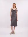 Iren Dark Grey Silk Midi Slip Dress