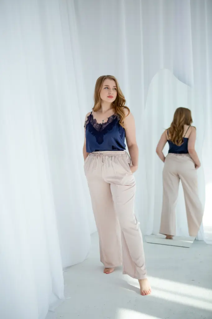 Dolly Beige Silk Lounge Pants 