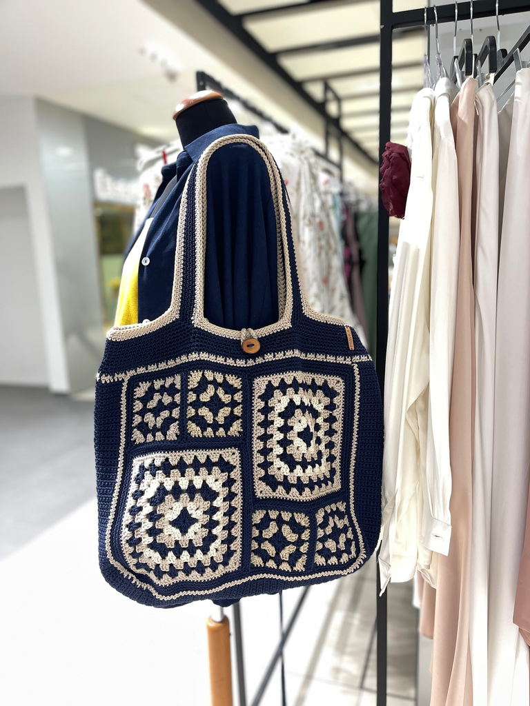 Mosaic Maxi Crochet Bag Navy Blue