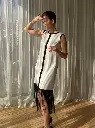 Coco Black & White Silk Cocktail Dress with Fringe Hem Design