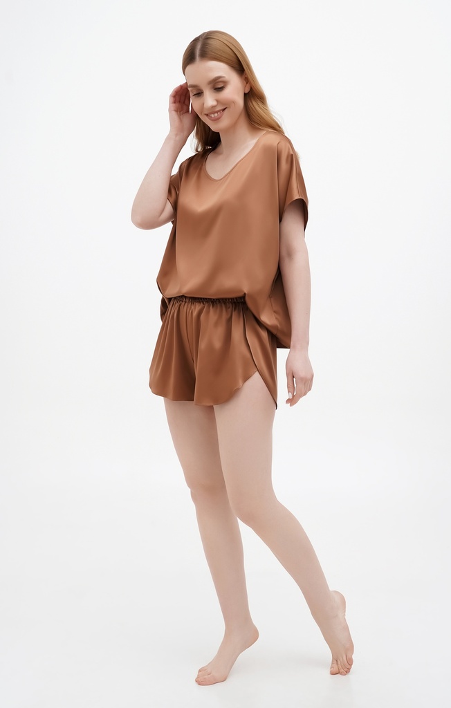 Brown Silk Pajama Shorts