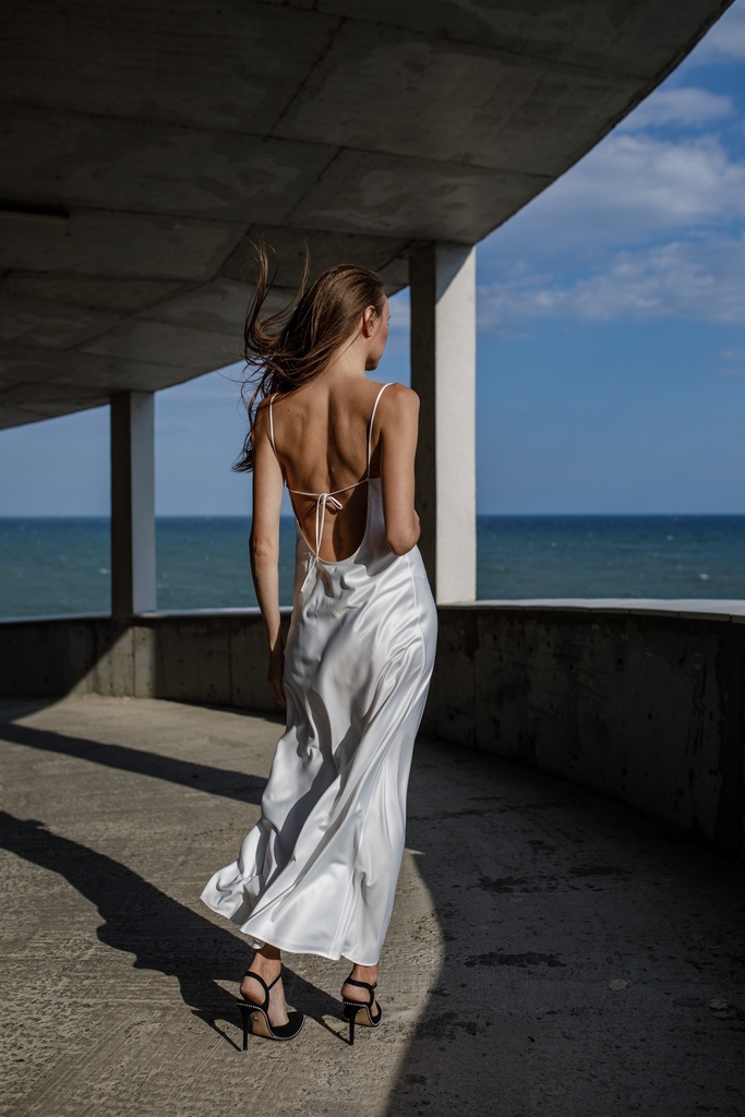 Daisy White Maxi Silk Low Back Dress