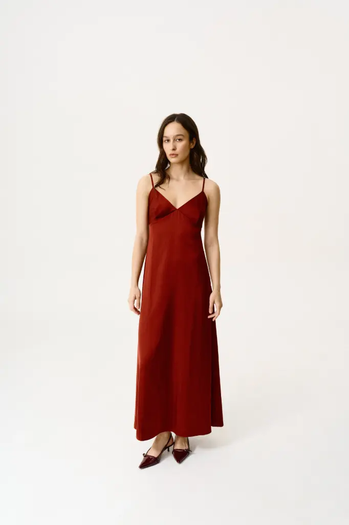 Nika Terracotta Silk Maxi Dress 