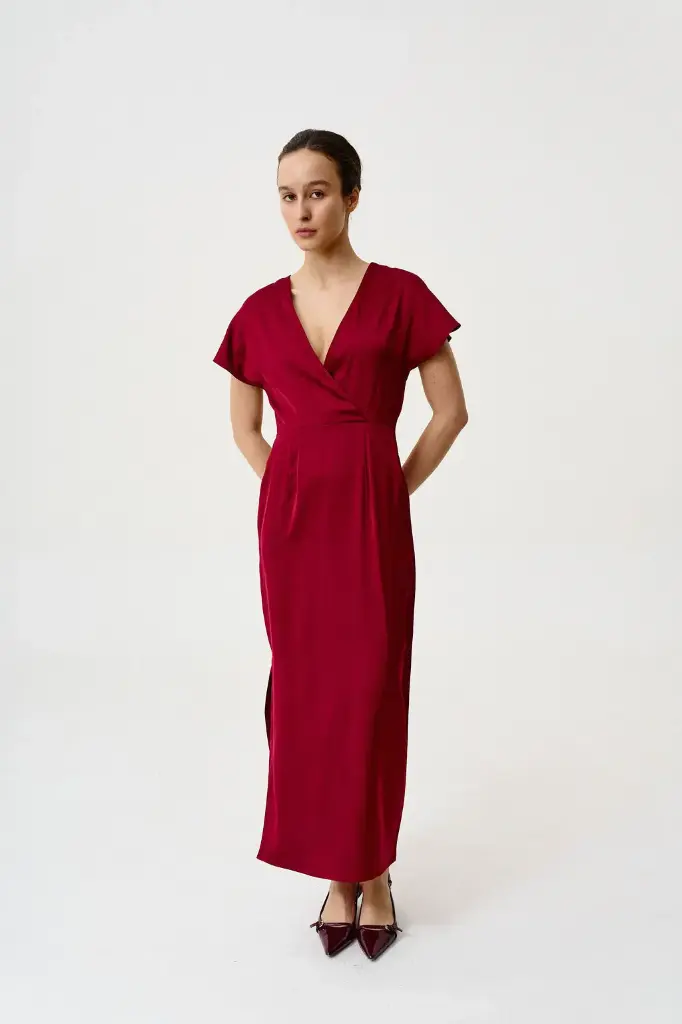 Rana Silk Midi Dress with Front wrap-effect 