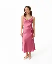 Iren Crimson Pink Silk Midi Slip Dress