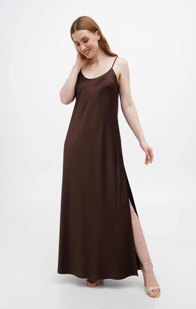 Lili Brown Silk Maxi Dress
