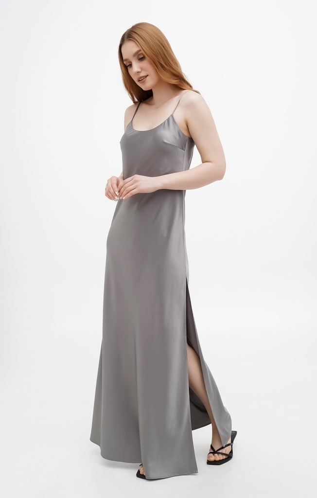 Lili Grey Silk Maxi Dress  