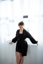 Reine Black Short Silk Robe with Long Sleeves