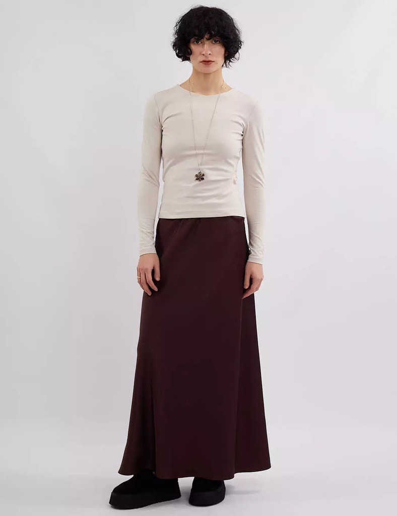 Kira Brown Silk Maxi Skirt 