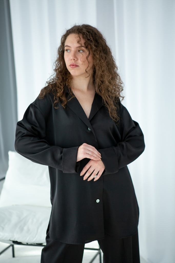 Dolly Silk Black Oversized Shirt
