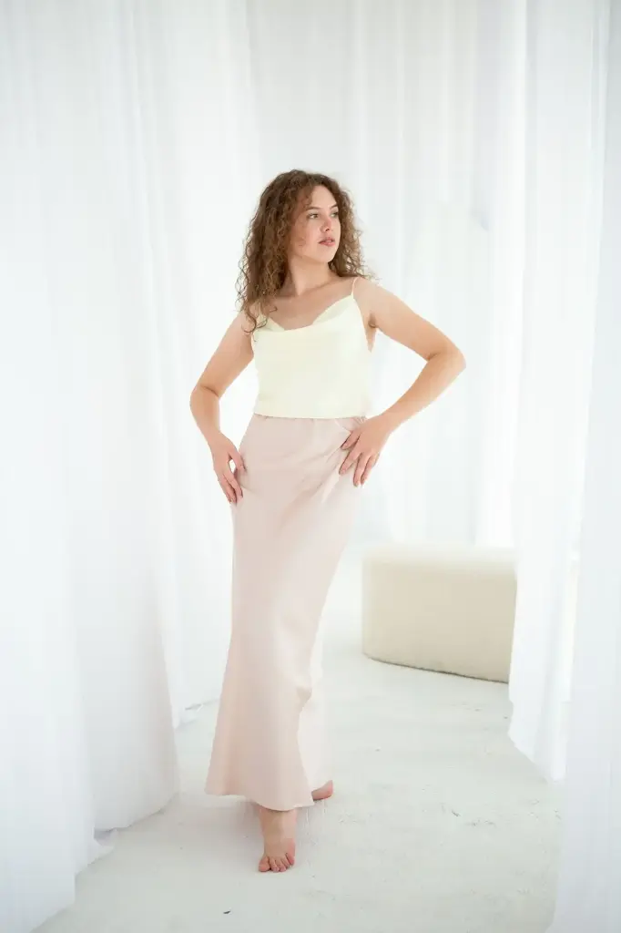 Kira Light Beige Silk Maxi Skirt