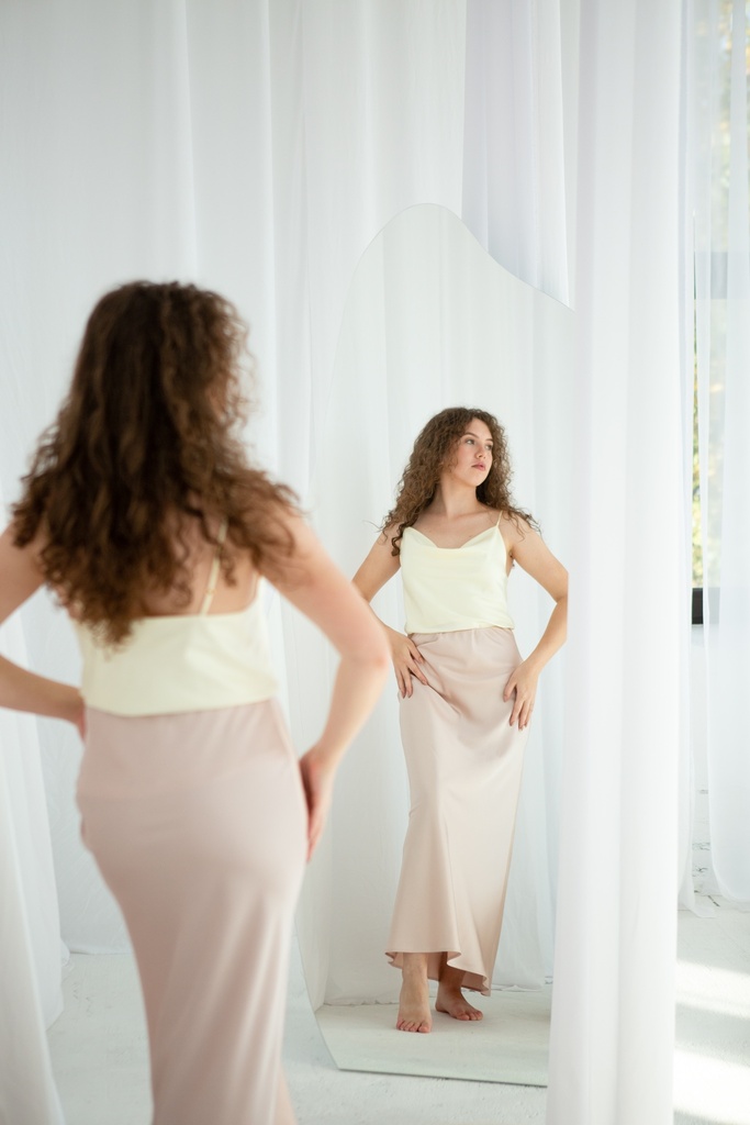 Kira Light Beige Silk Maxi Skirt