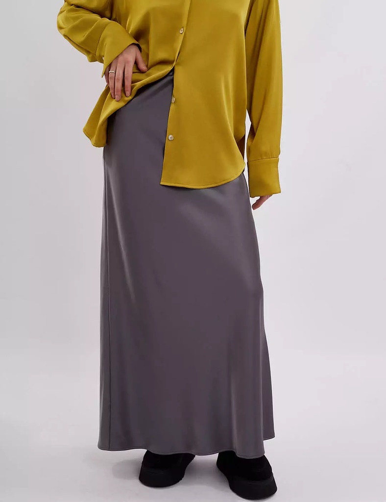 Kira Grey Silk Maxi Skirt