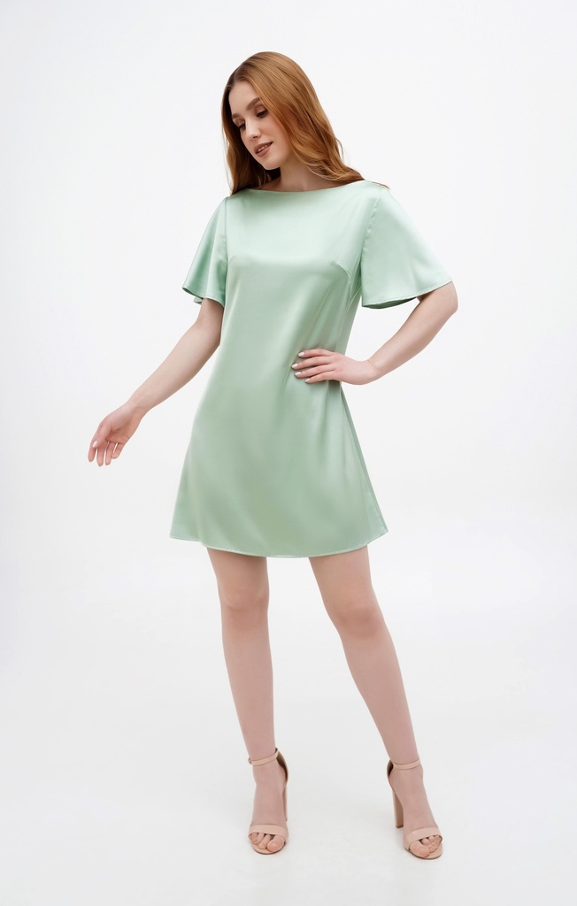 Lauren Mint Silk Mini Dress with Ruffle Sleeves