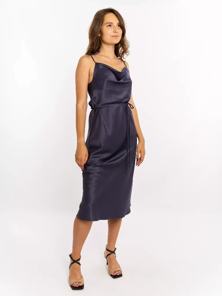 Iren Purple Silk Cowl Neck line Midi Slip Dress