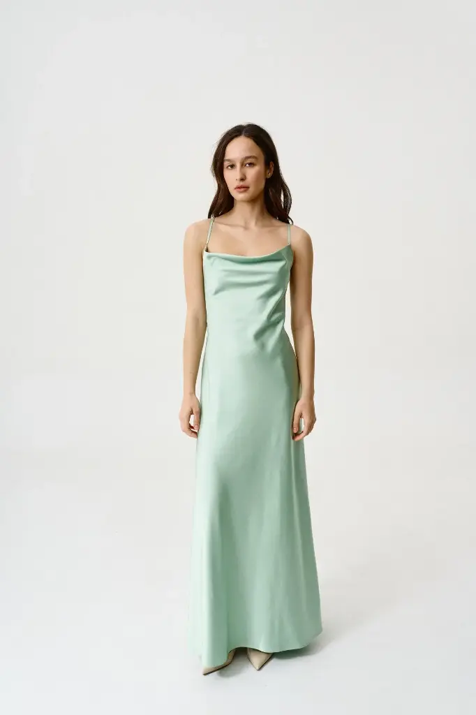 Daisy Mint Maxi Silk Low Back Dress