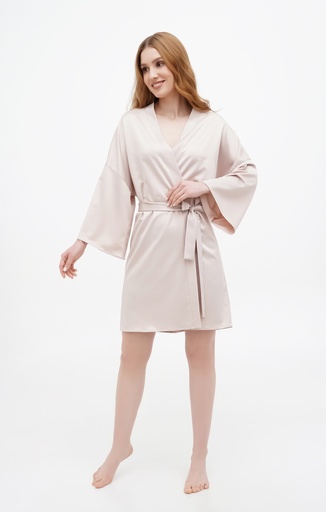 Kate Silk Light Beige Short  Robe Kimono