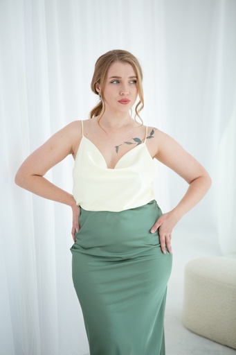 Iren Cream Silk Cowl Neck Tank Top