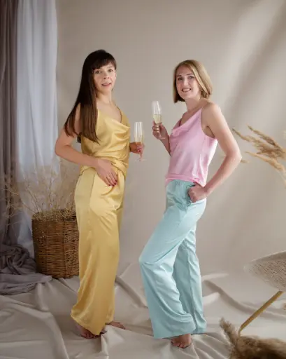 Iren Gold Silk Cowl Neck Tank Top