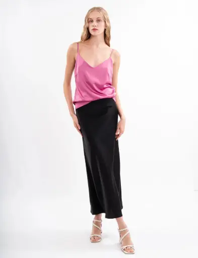 Kira Black Silk Maxi Skirt