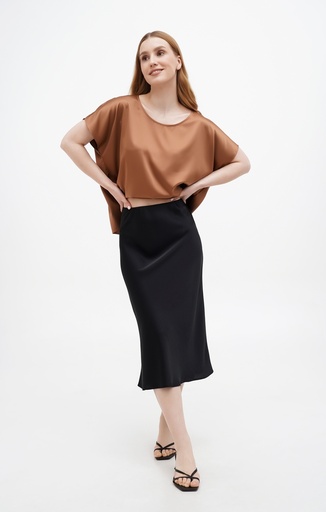 Kira Black Silk Midi Skirt