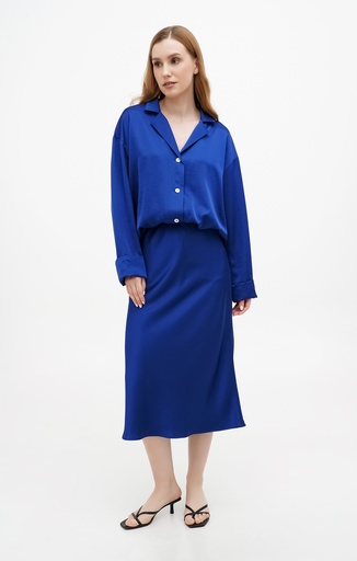 Kira Blue Silk Midi Skirt