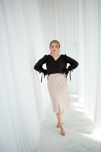 Kira Beige Silk Midi Skirt