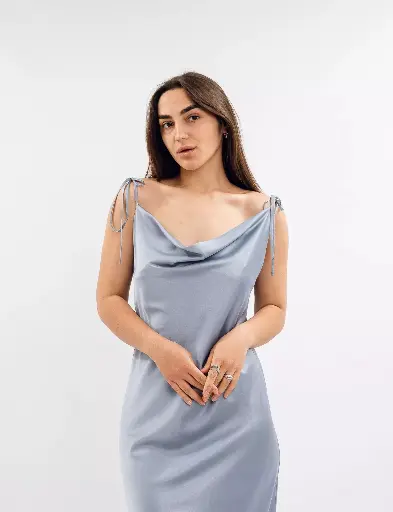 Iren Dusty Blue Silk Midi Slip Dress 
