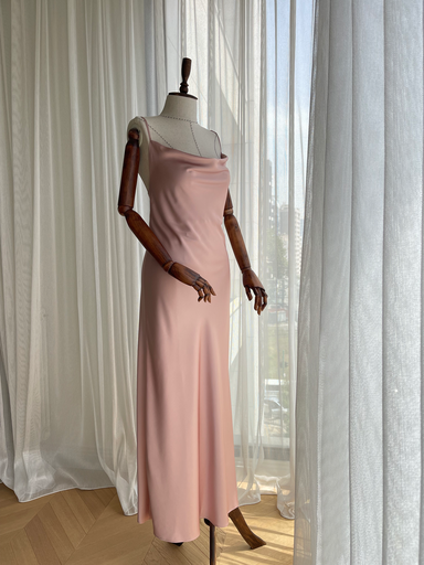 Daisy Powder Pink Maxi Silk Low Back Dress