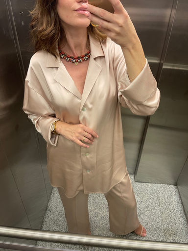 Dolly Silk Beige Oversized Shirt