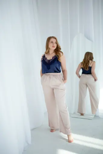 Dolly Beige Silk Lounge Pants 