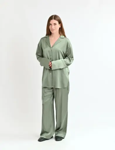 Dolly Oversized Silk Olive Shirt