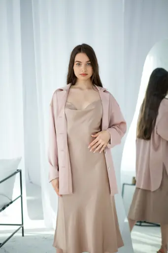 Iren Beige Silk Midi Slip Dress