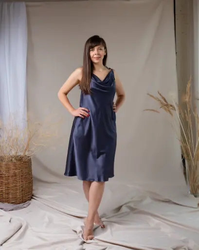 Iren Dark Blue Silk Midi Slip Dress